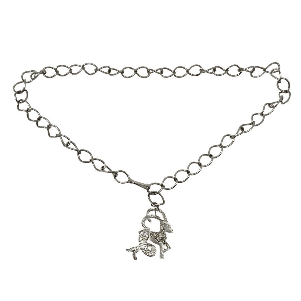 Vintage Y2k Celestial Chain Belt Zodiac Capricorn Sea-Goat OS Silver Adjustable